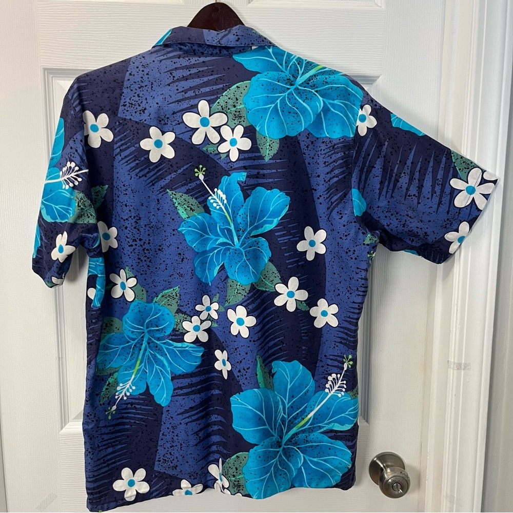 Barefoot in Paradise Vintage Men’s Blue Hawaiian Floral Shirt Size Large USA - Picture 2 of 9